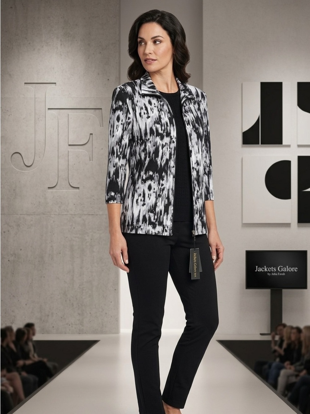 Jackets Galore by John Farah M Shoulder Pads Black White Button Down NWT